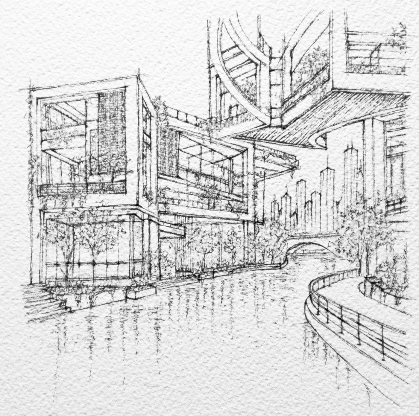 Student winner: "The Endless District" by Jilliana Pilutti, Illinois Institute of Technology, fine-line pen.