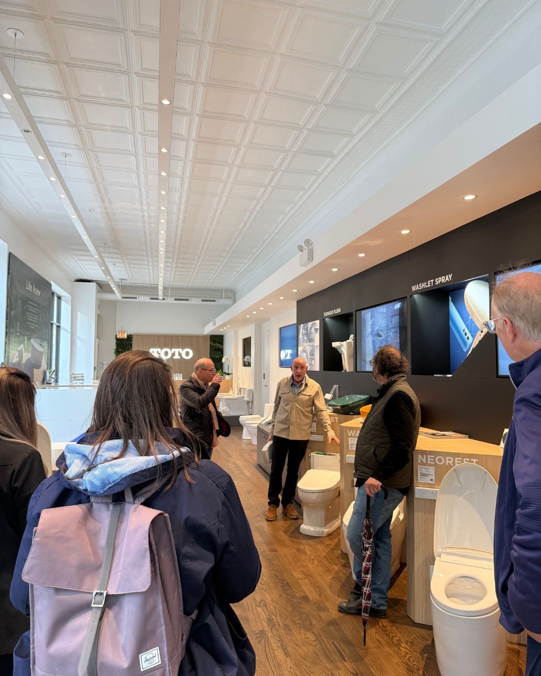 At TOTO Gallery Chicago, 500 N. Wells St., the group tries out Washlet, Neorest and Tornado Flush displays.